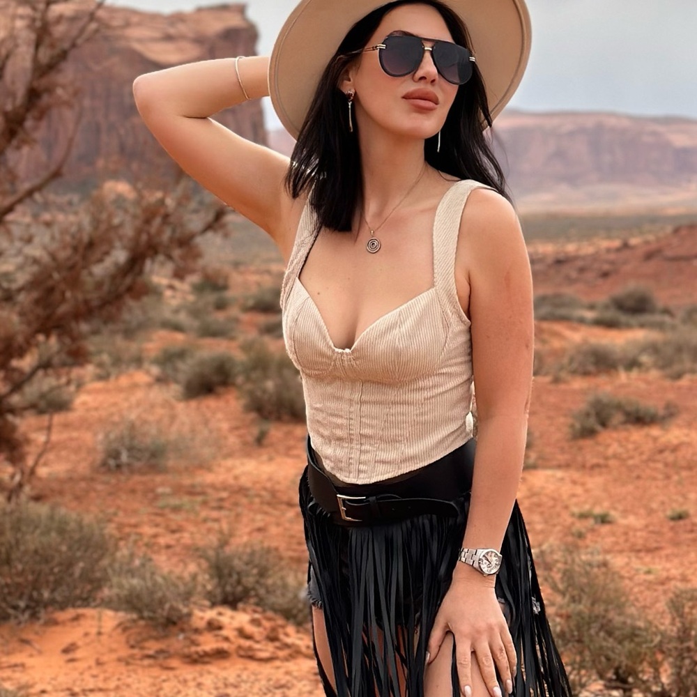 Beige Corduroy Bustier Crop Top - Neutral
